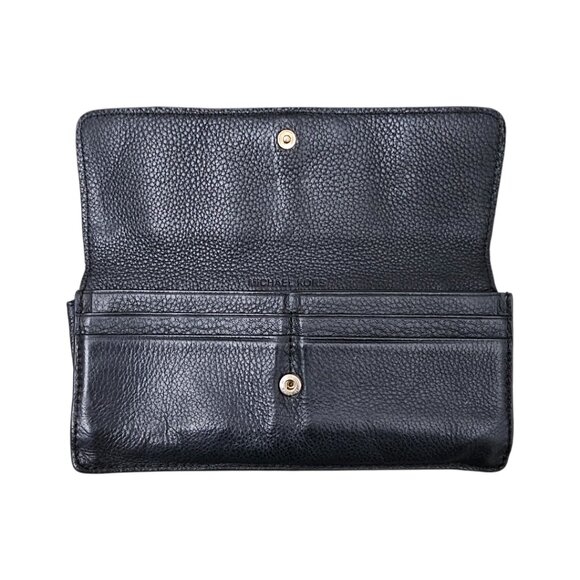 Michael Kors Jet Set Soft Pebbled Leather Travel Large Black Flat Wallet - Picture 2 of 12